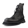 Trendy Men's Mid-Top Leather Platform Boots in Black - Stylish, Comfortable, Korean Design, 3-5CM Heel.