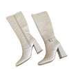 Chic Autumn High Heel Milky White Boots with Square Toe and Side Zipper, Women's Fashion Footwear