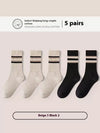 Men's Mid-Calf Striped Sports Socks, Cotton, Plus Size - 5 Pack