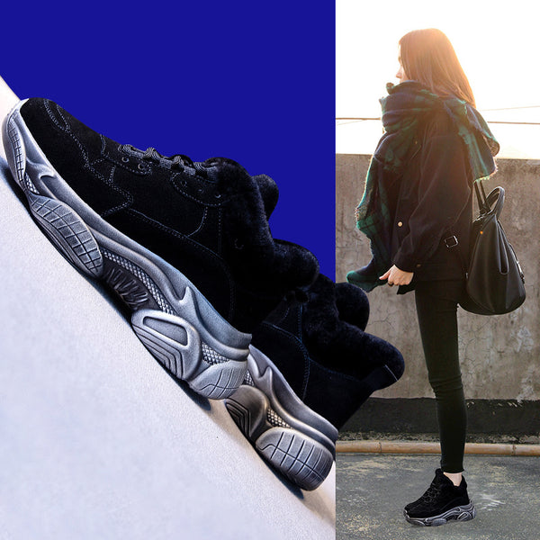 Cozy Winter Women's Thermal Leather Shoes in Black & Khaki - Warm & Stylish Footwear for Women