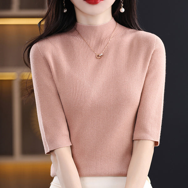 Fashionable Half-Sleeve Turtleneck Women's Sweater in Various Colors and Sizes