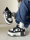 Hong Kong Style Lightweight Sneakers in Milky White and Black with Enhanced Sole and Imitation Leather Lining. Fashionable and Comfortable Footwear for all sports.