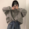 Chic Korean-Style Embroidered Velvet Lined Women's Hoodie, Gray High Collar Zipper - Autumn Winter Fashion.