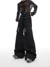 Casual Loose Fit Black Stitched Trousers for Relaxed Style & Comfort. Versatile M, L, XL Sizes in Polyester-Spandex Blend.