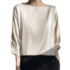 Silk Satin Cropped Top - Chic Loose Fit Women's Blouse - Ice Silk Fabric - Multiple Shades - 3/4 Sleeve - Fashionable Style