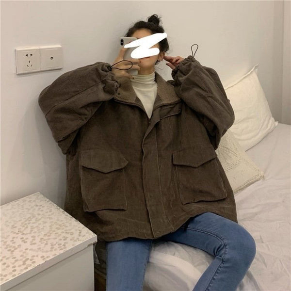 Cozy Corduroy Wool Women's Coat - Autumn Fashion Essential