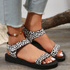 Womens Chunky Sole Leopard Print Sandals with Black Flower Design