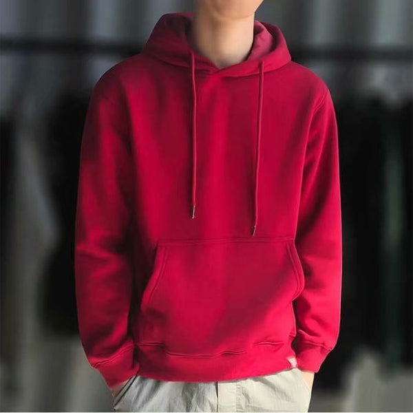 Men's Korean Style Fleece Hooded Sweater - White Pullover with Flare Sleeves & Square Collar
