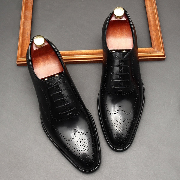 Men's British-Style Formal Leather Shoes in Black and Brown - Lace-Up Design, Breathable, Premium Quality - Business Attire Icon