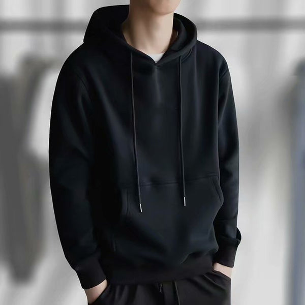 Men's Stylish Fleece Hooded Sweater - Korean Style, White Pattern, Comfortable Fit, Spring/Autumn Fashion.