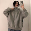 Chic Korean-Style Embroidered Hoodie for Women in Gray, Soft Velvet Lined. Trendy, cozy pullover with Korean-inspired design.