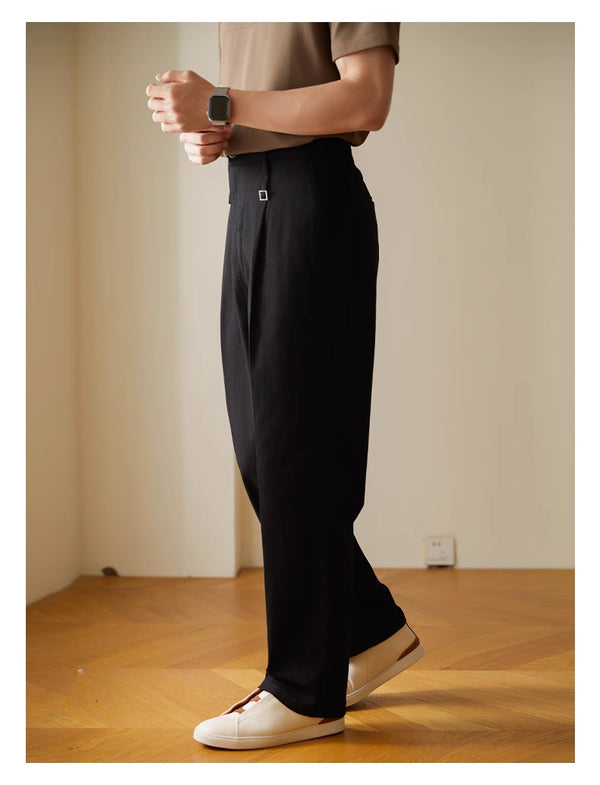 Men's Retro-Styled Casual Trousers in Black, Apricot, American Coffee. Comfortable Cotton blend with Elastic Waist. Perfect for all occasions.