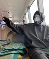 Sleek Black Hooded Pullover with Kangaroo Pocket - Available in S, M, L Sizes