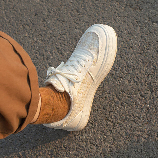 Trendy Beige Japanese Style Canvas Board Shoes with Chunky Sole - Women's Casual Shoes