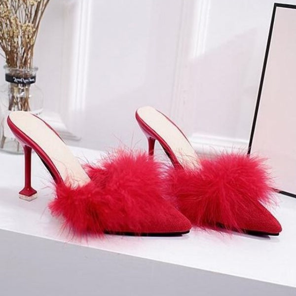 Women's Chic Stiletto Heeled Slippers with Tassels in Red, Black, or Apricot - Suede, Mid-Heel, Non-Slip - Fashionable and Elegant Footwear