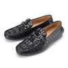 Men's Genuine Leather Crocodile Skin Casual Shoes in Black - Handcrafted, Flat Heel, Stylish and Comfortable - Sizes 38-44