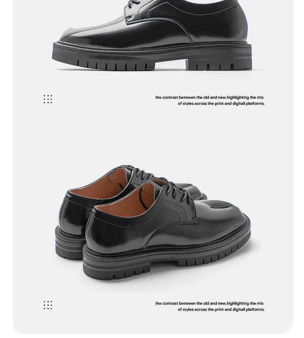 Customized Low-Cut Leather Shoes - Casual Style with Thick Sole and Split Toe