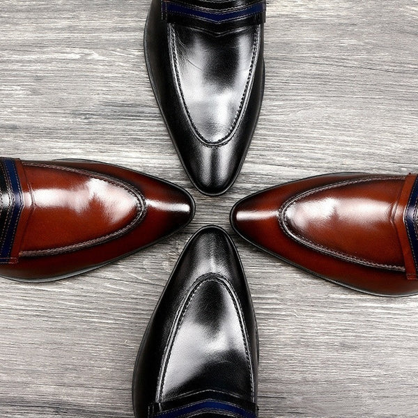 Men's Leather Loafers in Black and Wine Red - Comfortable, Stylish Shoes with Low Heel