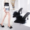 Women's Stiletto Heeled Slippers with Tassel Detail in Suede
