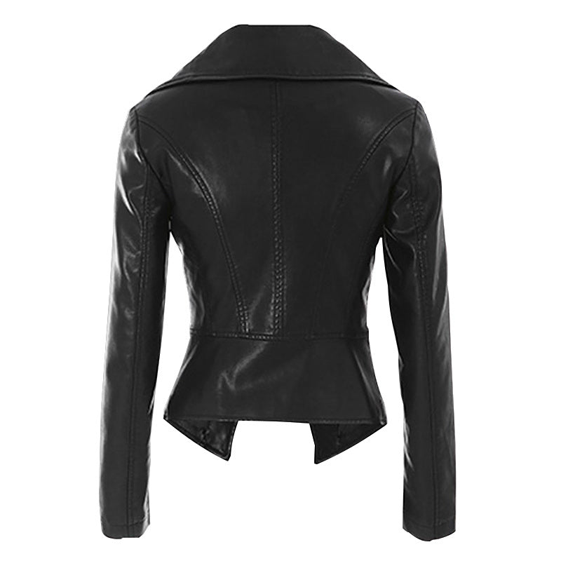 Leather women's jacket autumn new Korean students Slim thin motorcycle leather jacket high waist