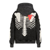 Unique Bone-Heart Printed Hoodie in Black - Gothic Skeleton Design - Loose Fit - 100% Cotton - Unisex Casual Comfort