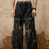 Stained Blue Mid-Waist Jeans for Women - Trendy 3D Cut Loose Straight Fit, Cotton Fabric, Stonewashed.