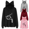Women's Cute Cat Ear Patterned Casual Hoodie - Cotton Blend Sweatshirt