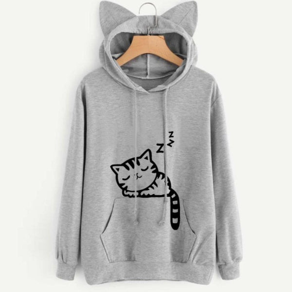 Cute Cat Ear Design Women's Hoodie Sweatshirt, Cotton Blend Casual Outerwear - Asian Sizing, Long Sleeve Fashion Sweatshirt.