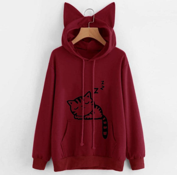 Cute Cat Ear Women's Hoodie with Cotton Blend - Cozy and stylish sweatshirt with unique cat ear design for casual wear.