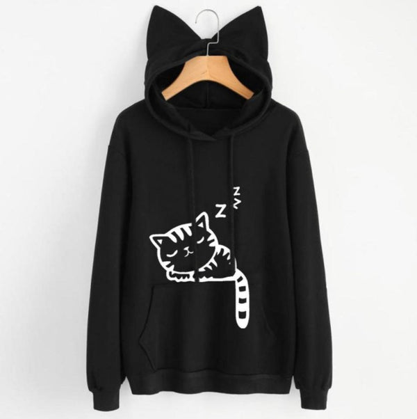 Cute Cat Ear Women's Hoodie - Casual Sweatshirt with Cat Ear Design, Cotton Blend, Long Sleeve, and Outerwear Style
