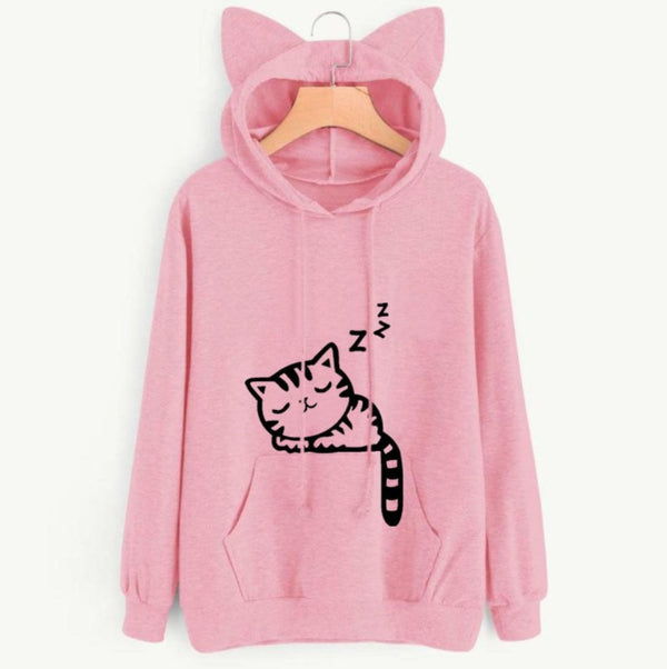 Cute Cat Ear Patterned Women's Hoodie Sweatshirt, Casual Outerwear Apparel
