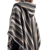 Ethnic Hooded Shawl Cape in Grey Stripe Pattern - Cozy Winter Accessory