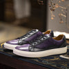 Premium Cowhide Leather Casual Shoes with Colorful Design in White, Black, Purple Gray for Men - Stylish, Comfortable Fashion Footwear