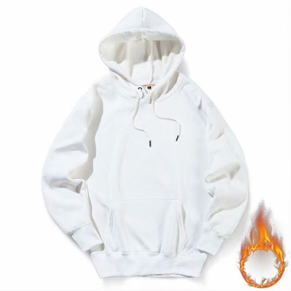 Men's Stylish Fleece Hooded Sweater - Korean Style, White Pattern, Cozy Pullover, Spring/Autumn Fashion, Loose Fit, Flare Sleeve