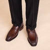 Men's Versatile Leather Shoes in Black and Brown for Spring and Autumn Seasons. Crafted from Cowhide, Square Toe Style, Rubber Sole.