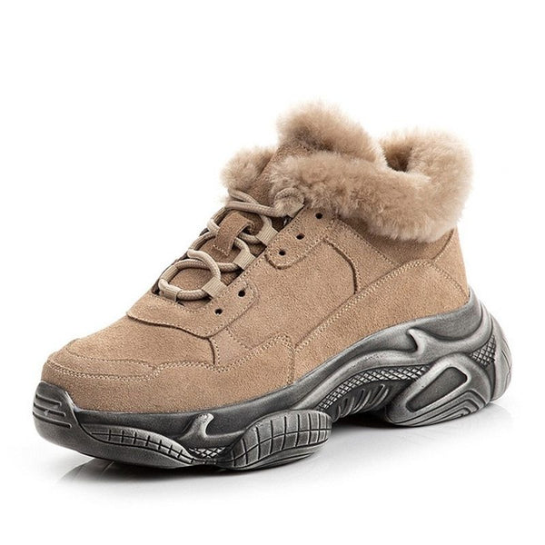 Women's Thermal Leather Shoes - Cozy Winter Black & Khaki Leather with Plush Lining - US Sizes 5-7.5