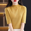 Fashionable Half-Sleeve Turtleneck Women's Sweater for Spring in Pink - Sizes S to XXL