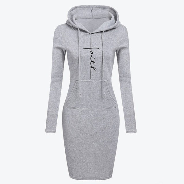 Cozy Autumn-Winter Hoodie Dress - Long-Sleeve Women's Pullover Casual Winter Fashion.