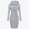 Cozy Autumn-Winter Hoodie Dress Women - Stylish Long-Sleeve Polyester Sweatshirt