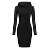 Cozy Autumn-Winter Hoodie Dress for Women, Plain Pullover Style with Hood - Medium Length Fleece Lined Dress.