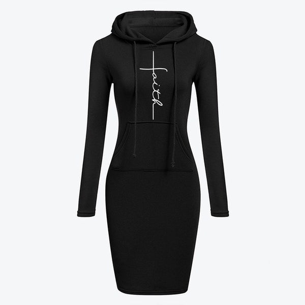 Cozy Autumn-Winter Hoodie Dress for Women with Long-Sleeves