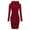 Cozy Autumn-Winter Hoodie Dress for Women - Long-Sleeve in Plain Style and Medium Length. Hooded, Polyester Fleece Lining.