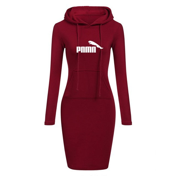 Cozy Autumn-Winter Hoodie Dress for Women - Relaxed Fit - Fleece Lining - Stylish Winter Fashion