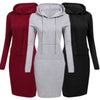 Cozy Autumn-Winter Hoodie Dress for Women - Relax-fit Long-Sleeve Pullover with Hood - Polyester Fleece Lined - Plain Style