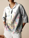 Retro Slub Linen Shirt for Autumn Casual Wear, Loose Fit, Long Sleeve, Pullover Style, Sophisticated Print.