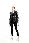 Women's Graffiti Print Leather Jacket with Rivets, Slim Fit, Street-Style Fashion in High-Quality PU Leather - Sizes M to XXL