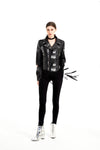Women's Slim Graffiti Print Leather Jacket with Rivets, Street-Style PU Leather Outerwear