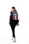 Women's Graffiti Print Leather Jacket with Rivets, Street-style Fashion.
