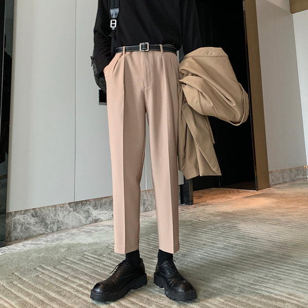 Men's Casual Cropped Trousers in Polyester - Versatile Loose-Fit Pants for Men, Mid-High Waist Fashion - Navy Blue - Sizes S to XL