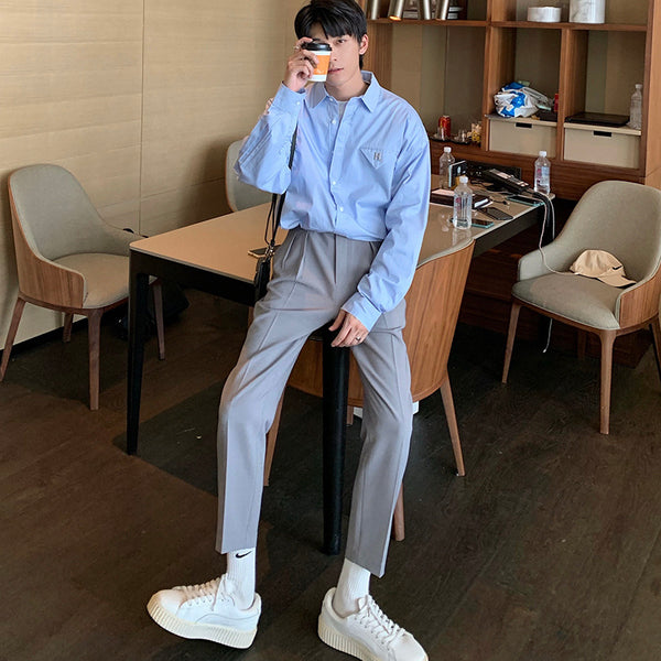 Men's Casual Loose-Fit Cropped Trousers in Sizes S - XL - Versatile Fashionable Pants for Men - Polyester - Mid-High Waist - Thigh Circumference 60-66 cm